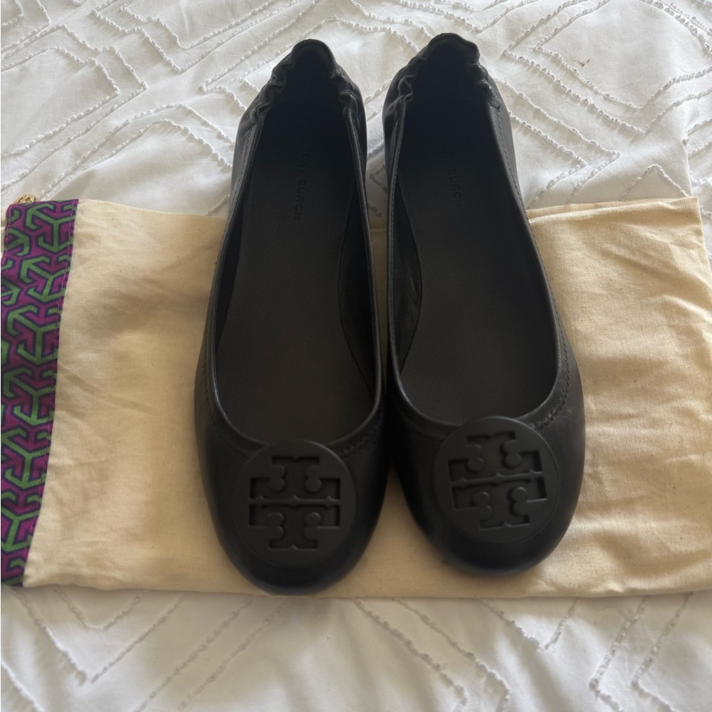 Tory Burch Minnie Travel Ballet Black Leather Flat